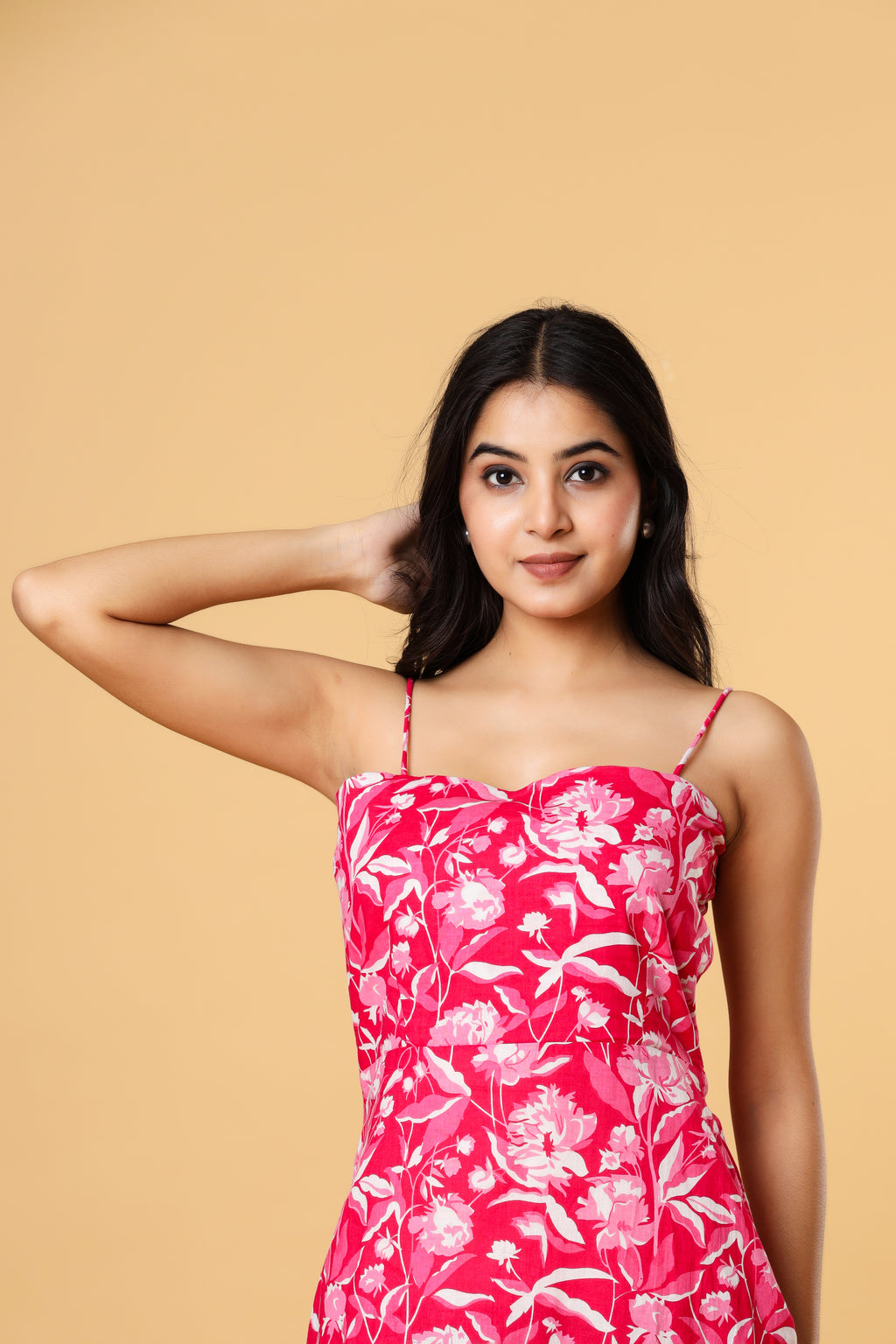 Women Pink Floral Printed Strappy Slit Maxi Dress