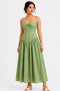 Women Green Gingham Check Maxi Dress with Twist Front Sweetheart Neck & Spaghetti Straps