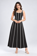 Women Black & White Contrast Panel A-Line Maxi Dress