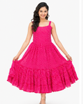 Women Pink Striped Printed Fit & Flare Tiered Midi Dress