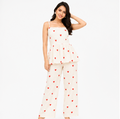 Women White Heart Printed Spaghetti Strap Peplum Top with Wide Leg Pants