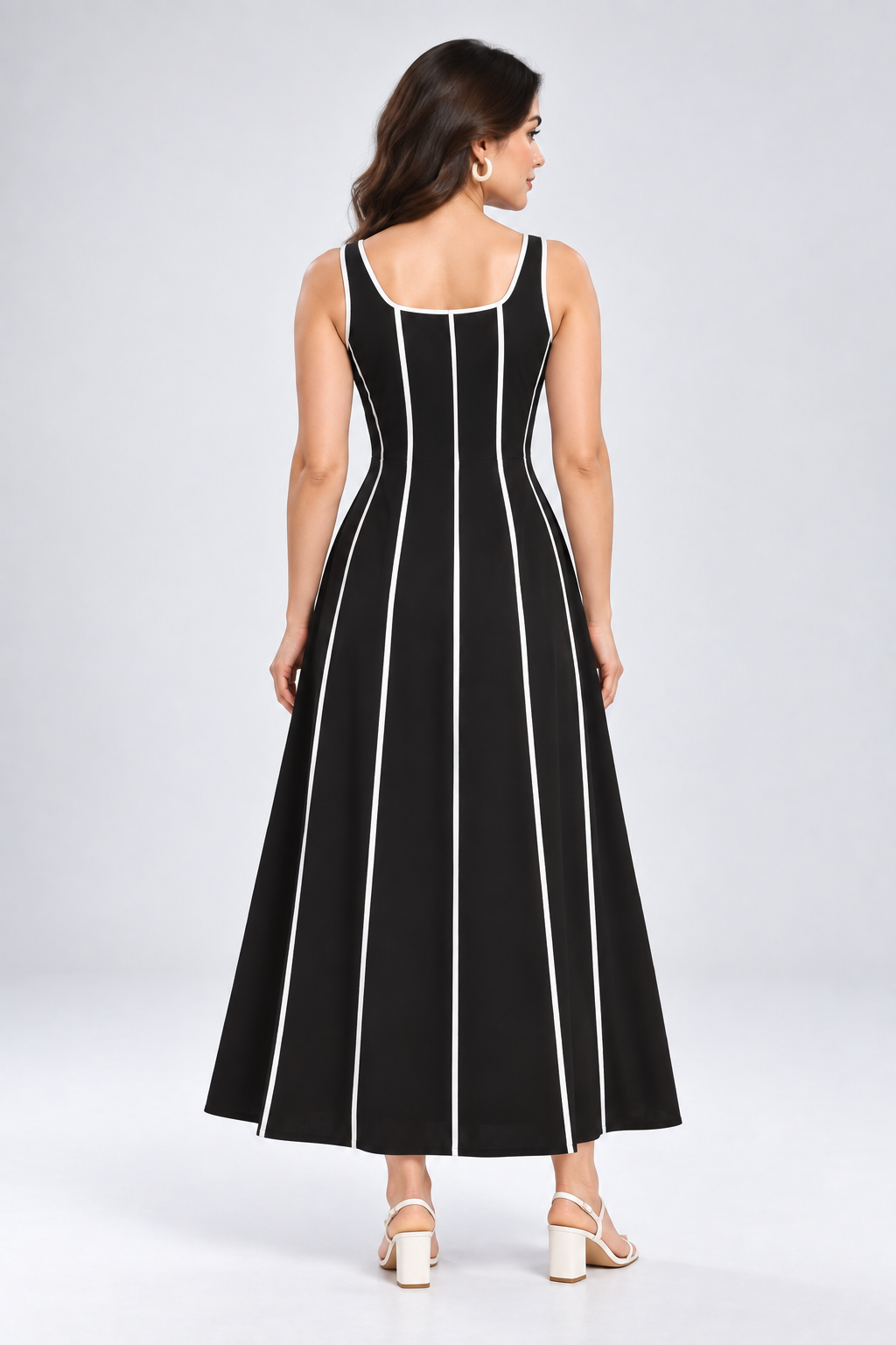 Women Black & White Contrast Panel A-Line Maxi Dress