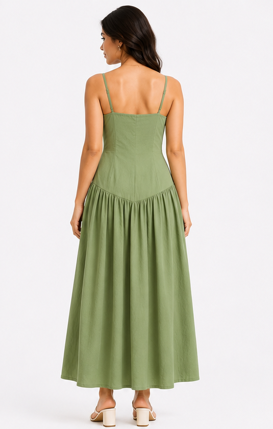 Women Sage Green Spaghetti Strap Maxi Dress with Twist Front Sweetheart Neckline
